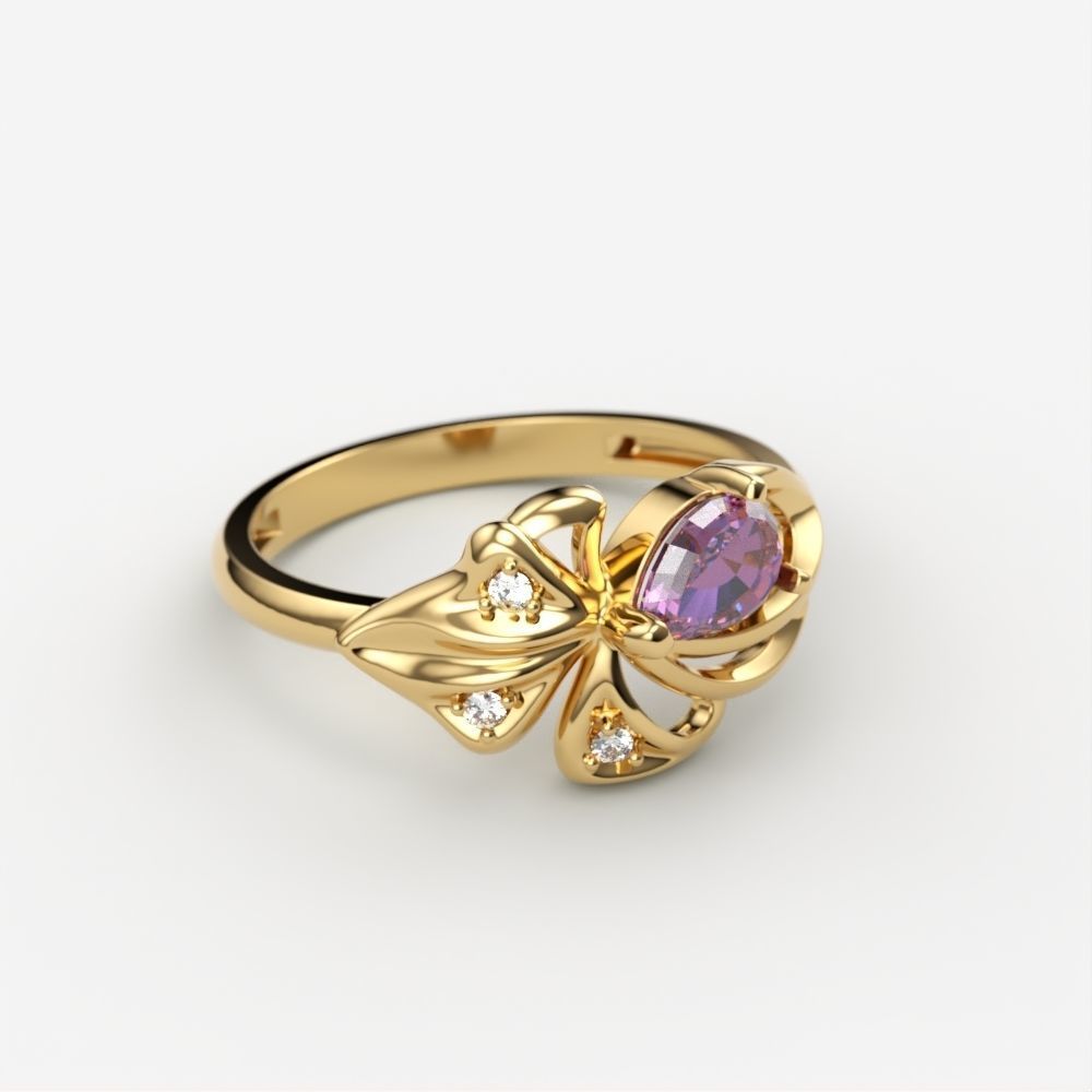Women Ring with gems and diamonds 3dm stl 3D print model 3D print model_2