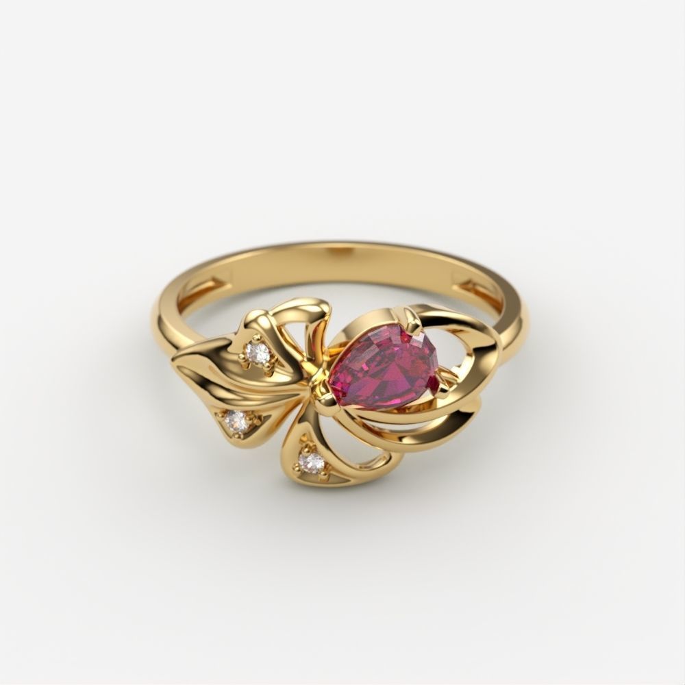 Women Ring with gems and diamonds 3dm stl 3D print model 3D print model_5