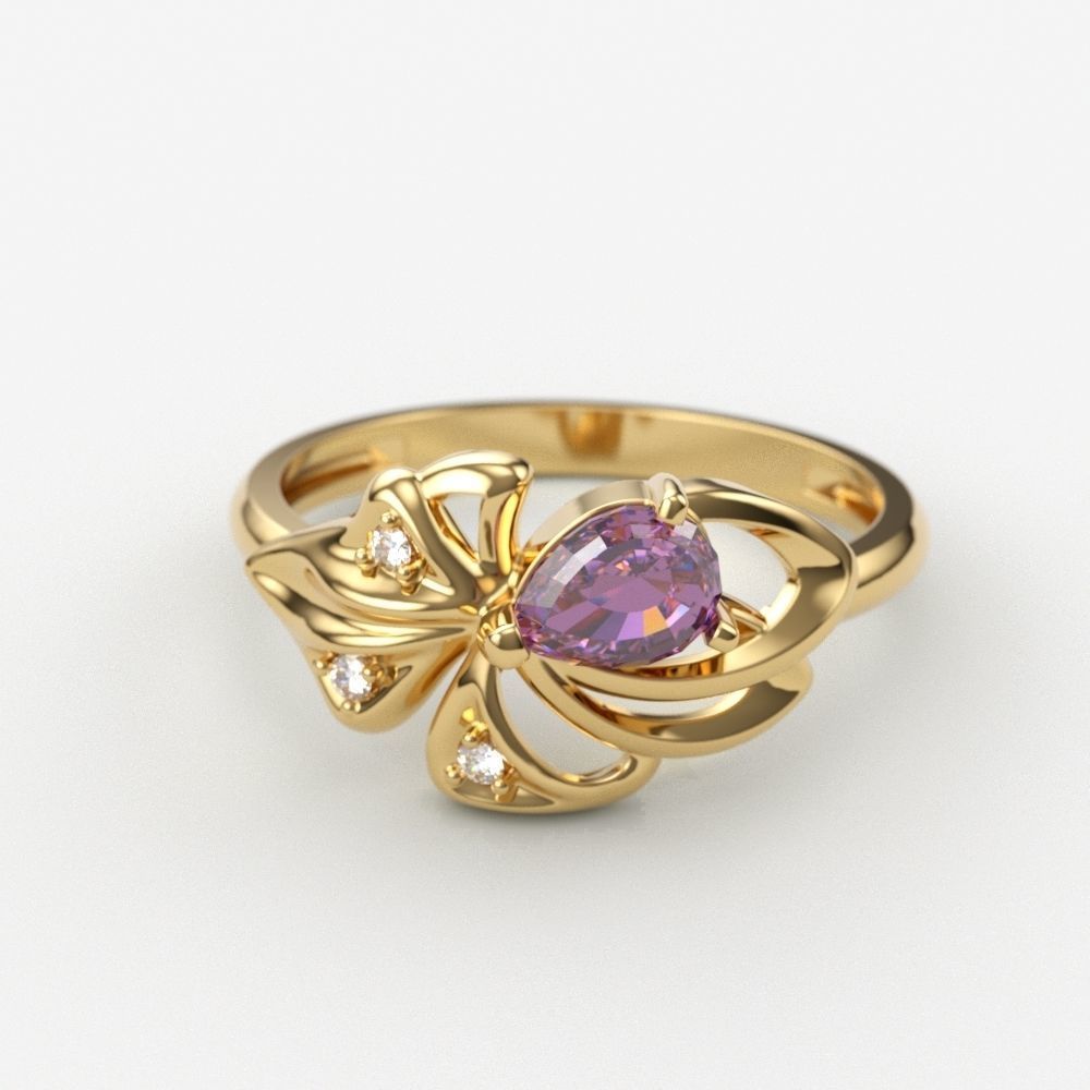 Women Ring with gems and diamonds 3dm stl 3D print model 3D print model_1