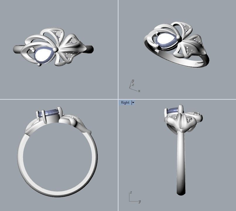 Women Ring with gems and diamonds 3dm stl 3D print model 3D print model_34