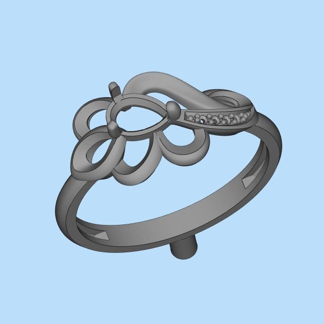 Women Ring with gem and diamonds 3dm stl 3D print model 3D print model_39