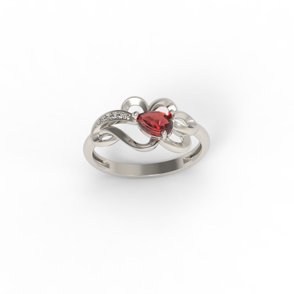 Women Ring with gem and diamonds 3dm stl 3D print model 3D print model_7