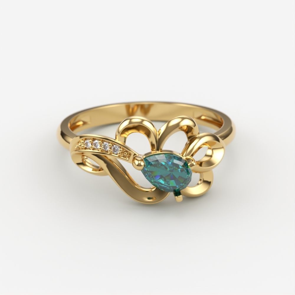 Women Ring with gem and diamonds 3dm stl 3D print model 3D print model_4