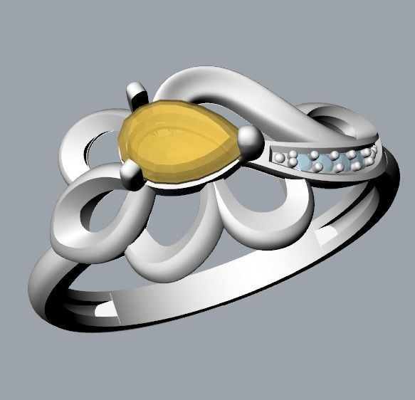 Women Ring with gem and diamonds 3dm stl 3D print model 3D print model_31