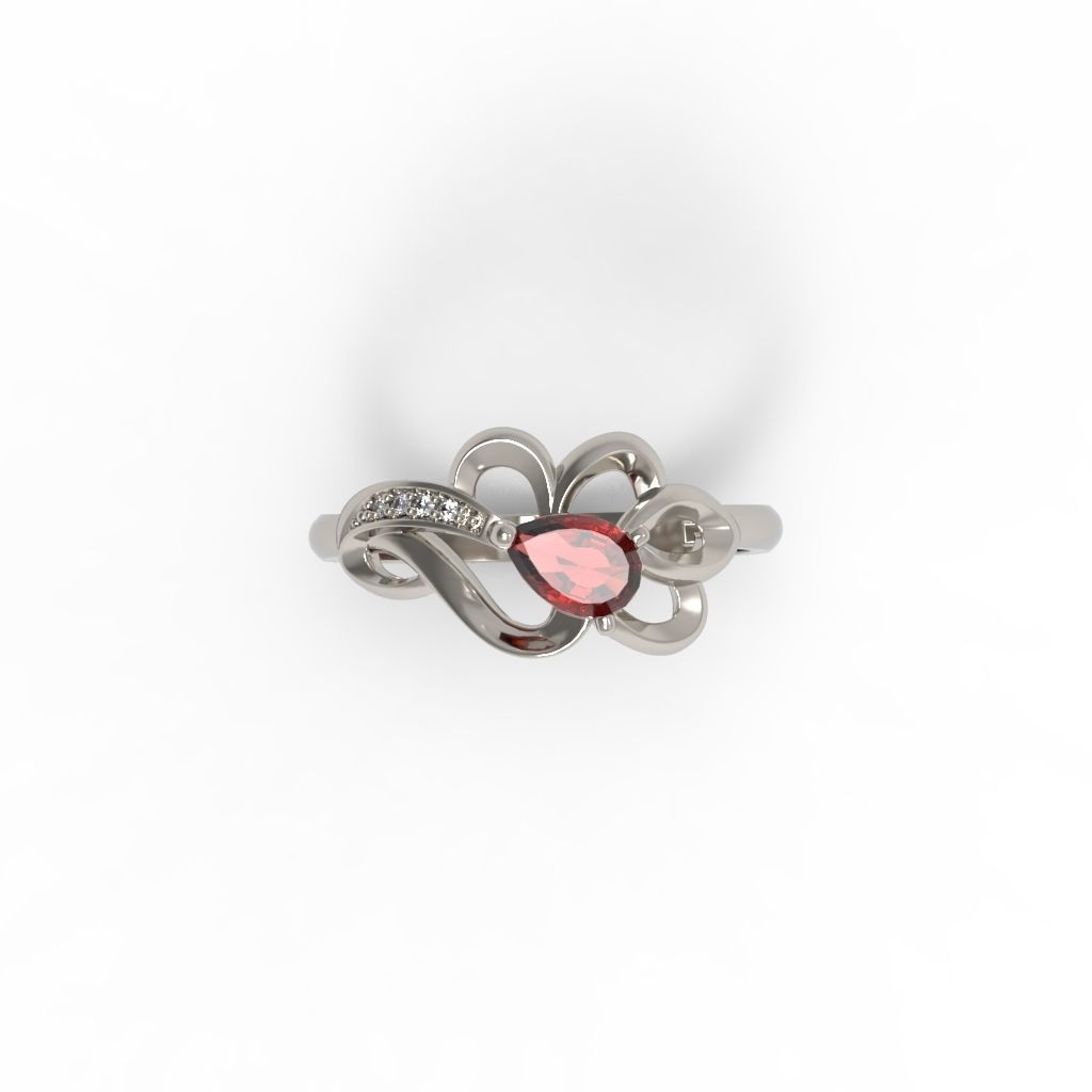 Women Ring with gem and diamonds 3dm stl 3D print model 3D print model_11