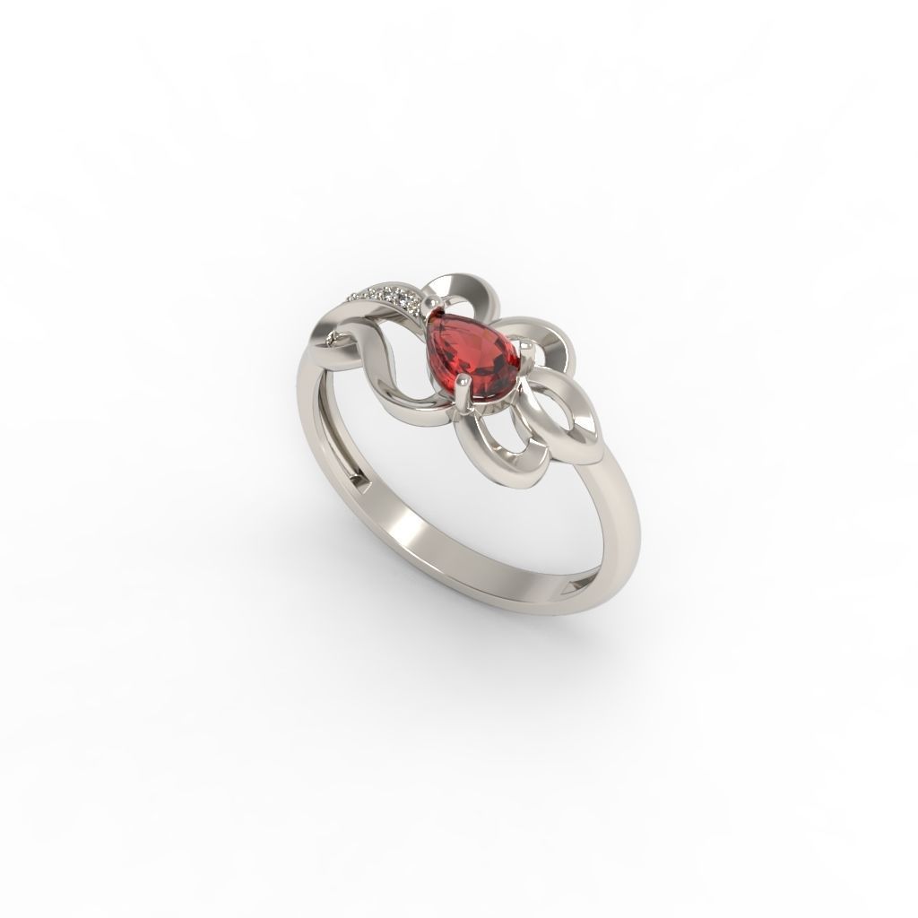 Women Ring with gem and diamonds 3dm stl 3D print model 3D print model_17