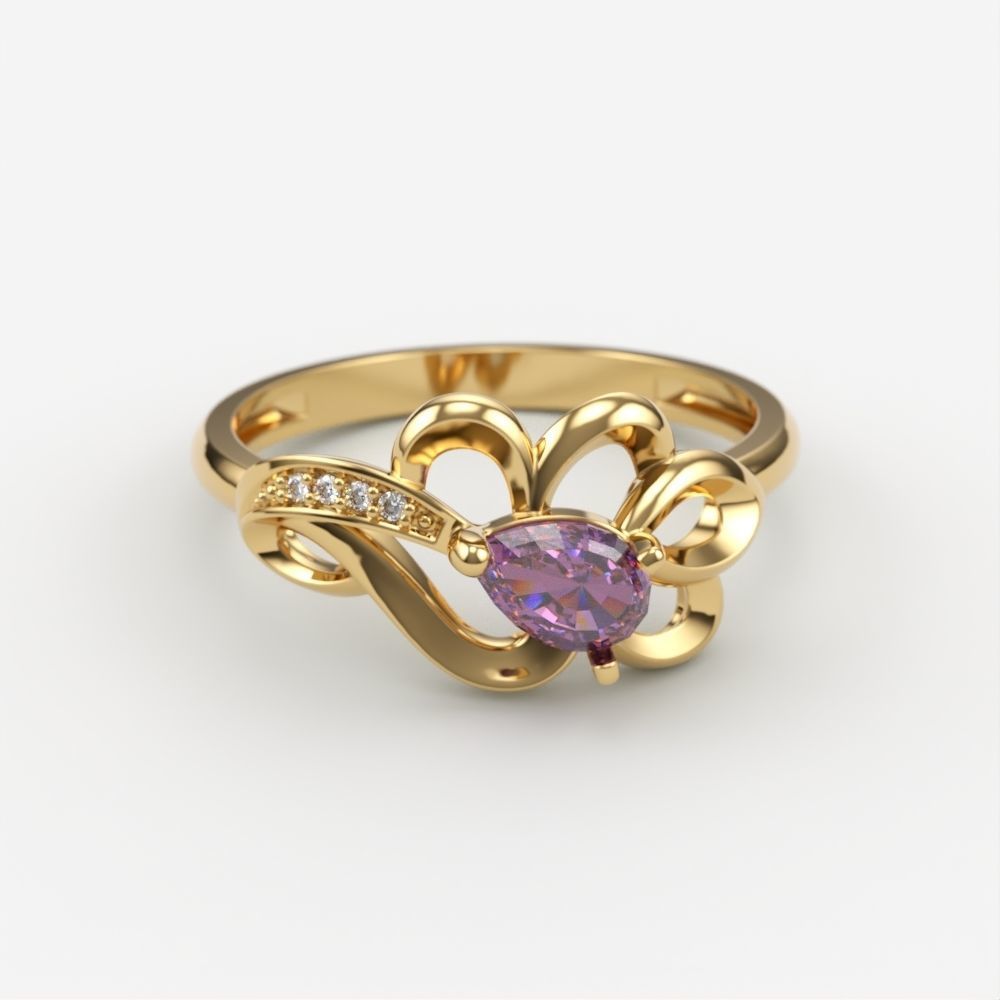 Women Ring with gem and diamonds 3dm stl 3D print model 3D print model_3