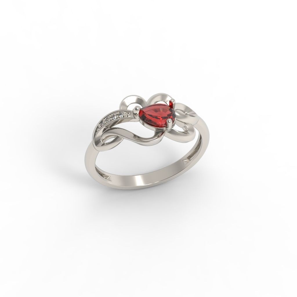 Women Ring with gem and diamonds 3dm stl 3D print model 3D print model_9