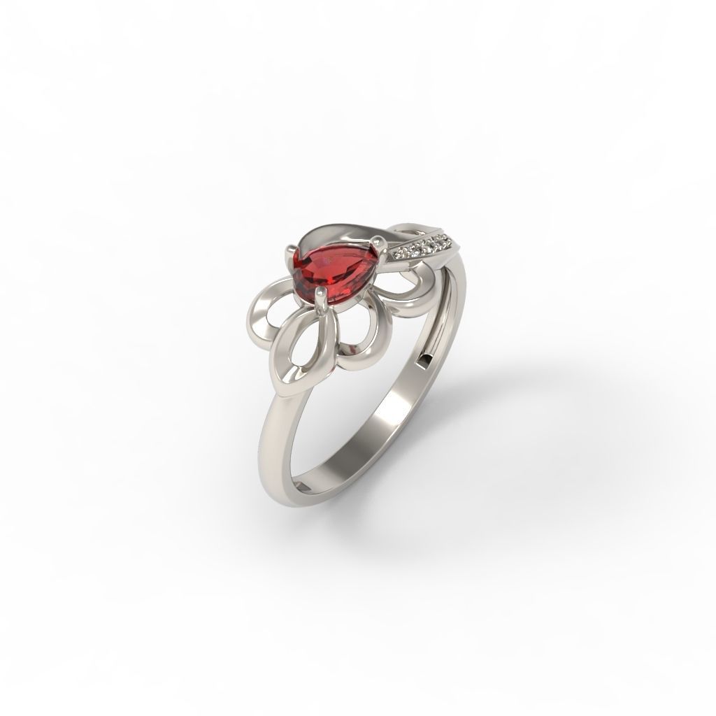 Women Ring with gem and diamonds 3dm stl 3D print model 3D print model_8