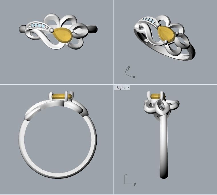 Women Ring with gem and diamonds 3dm stl 3D print model 3D print model_35