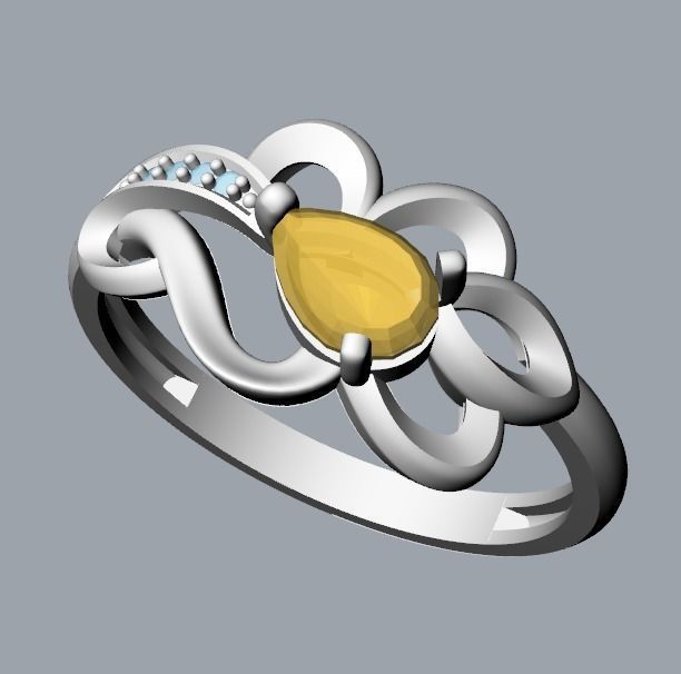 Women Ring with gem and diamonds 3dm stl 3D print model 3D print model_34