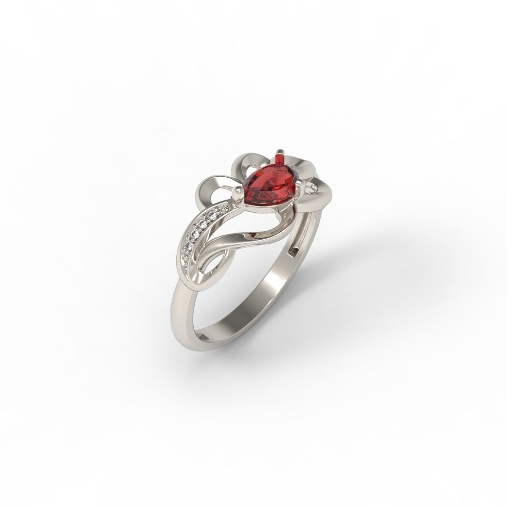 Women Ring with gem and diamonds 3dm stl 3D print model 3D print model_14