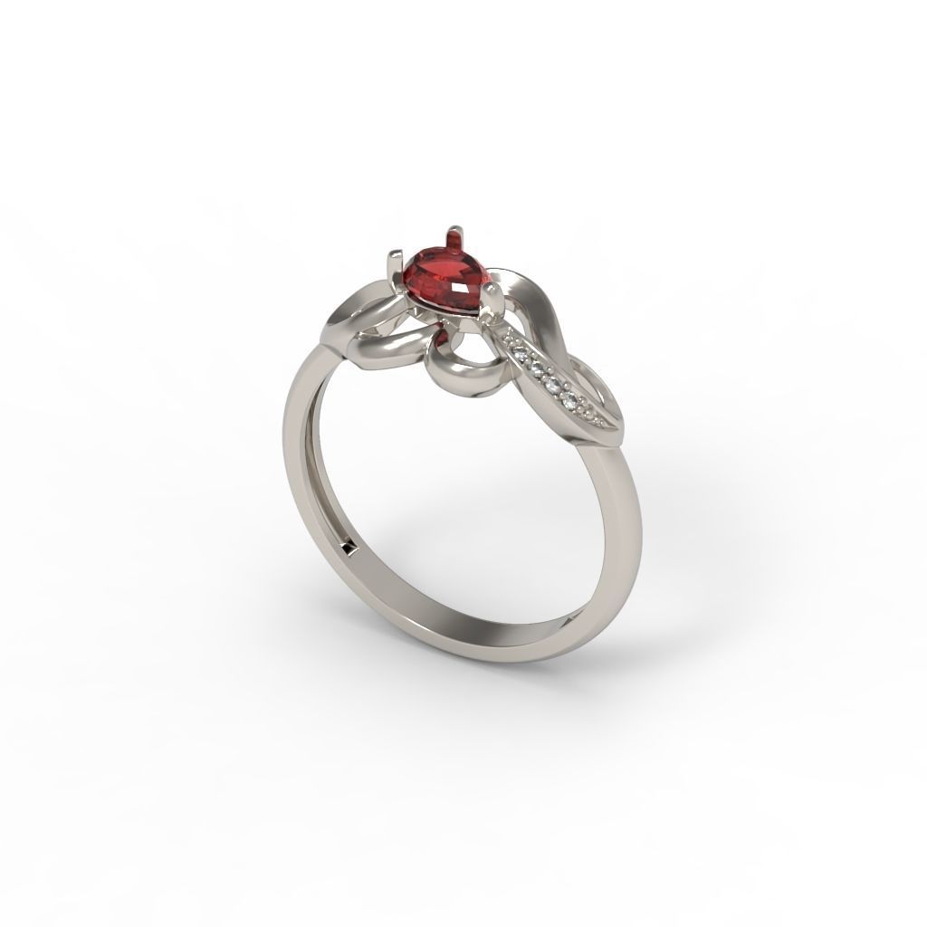 Women Ring with gem and diamonds 3dm stl 3D print model 3D print model_12