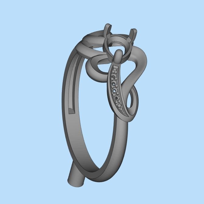 Women Ring with gem and diamonds 3dm stl 3D print model 3D print model_38