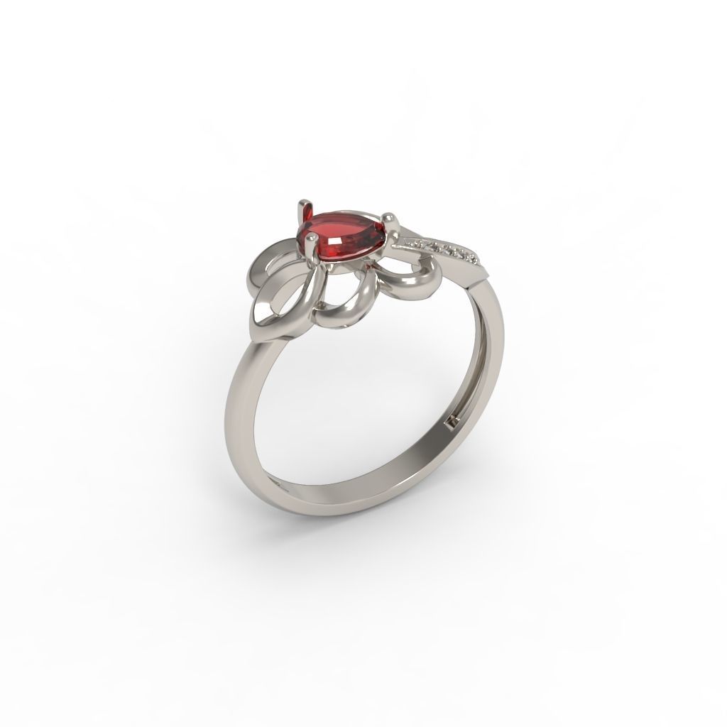 Women Ring with gem and diamonds 3dm stl 3D print model 3D print model_15