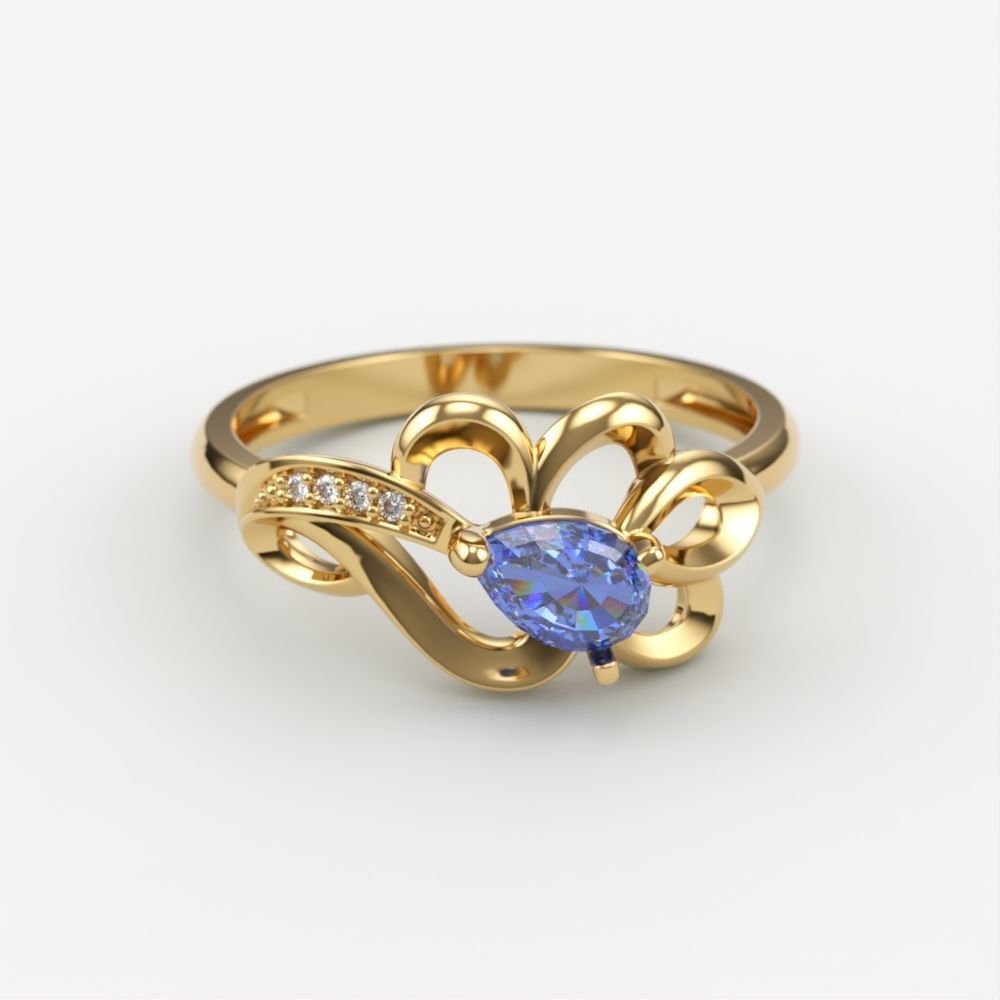 Women Ring with gem and diamonds 3dm stl 3D print model 3D print model_1