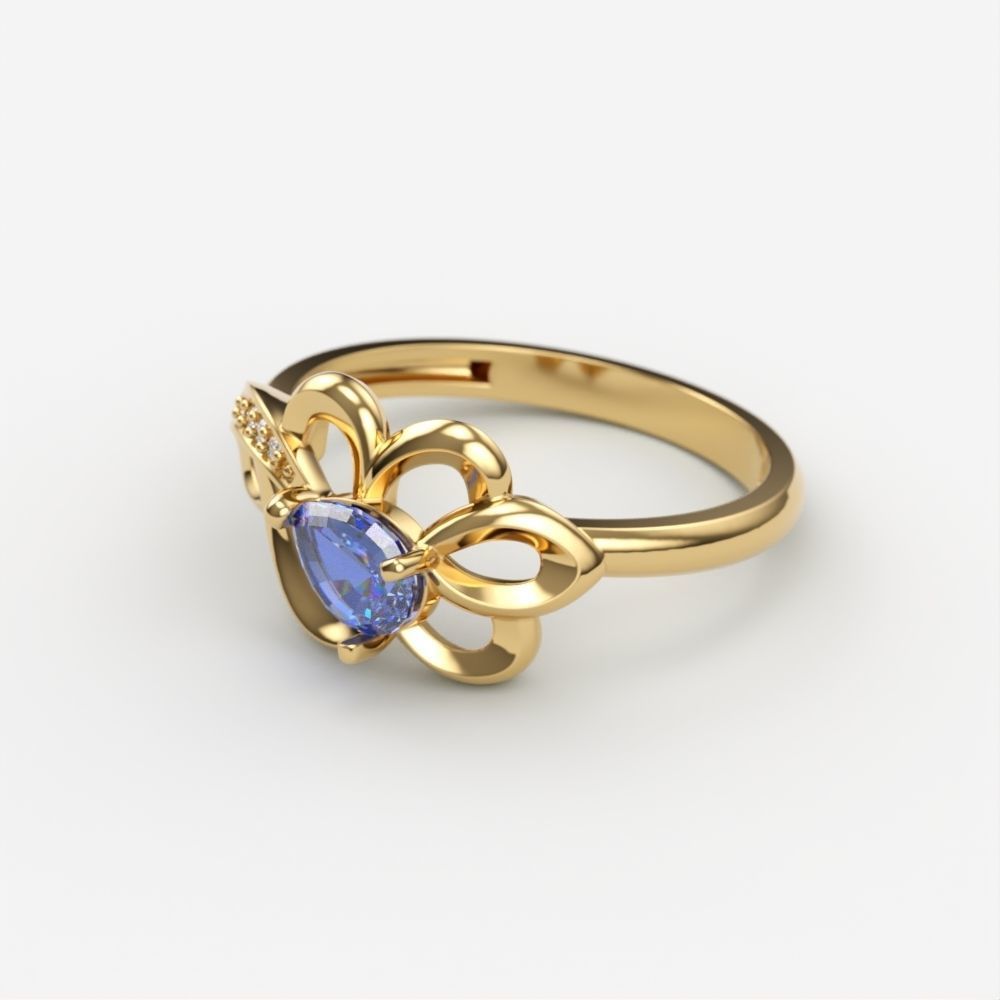 Women Ring with gem and diamonds 3dm stl 3D print model 3D print model_2