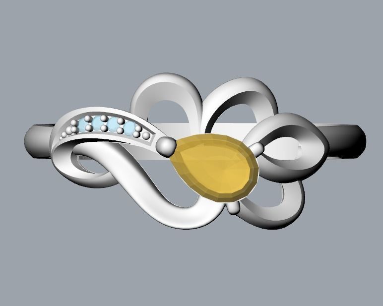 Women Ring with gem and diamonds 3dm stl 3D print model 3D print model_32