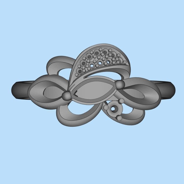 Women Ring with gem and diamonds 3dm stl 3D print model 3D print model_32