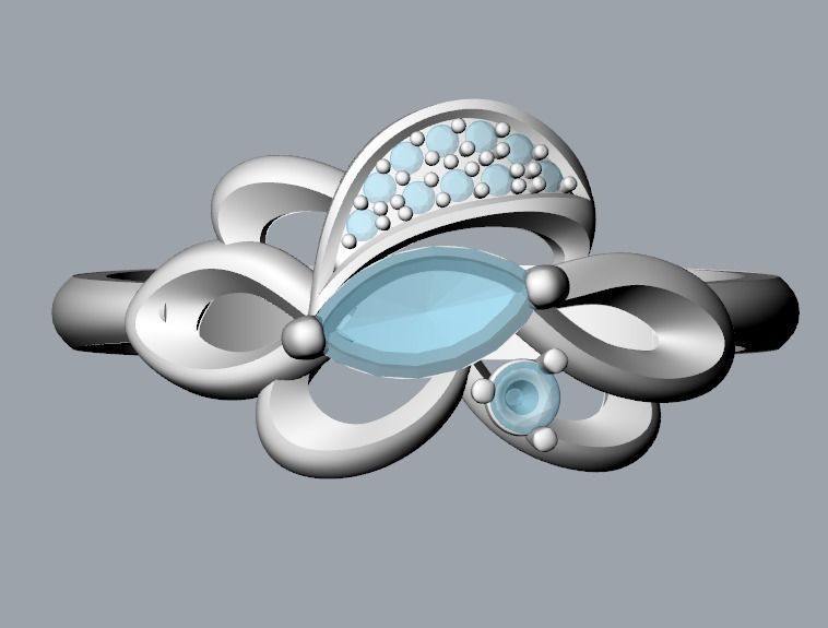 Women Ring with gem and diamonds 3dm stl 3D print model 3D print model_22