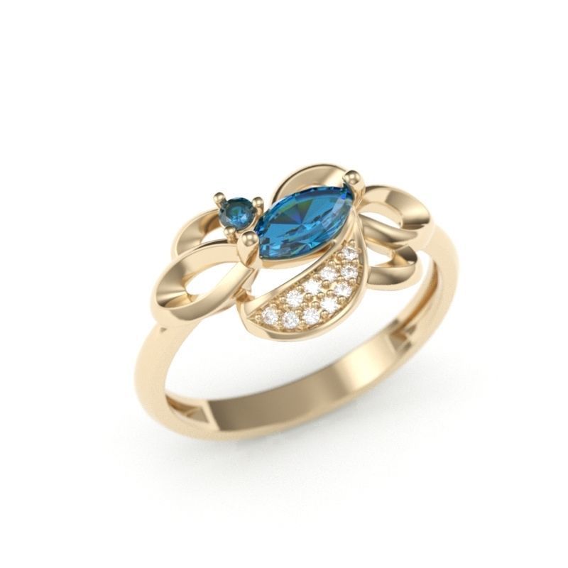 Women Ring with gem and diamonds 3dm stl 3D print model 3D print model_13
