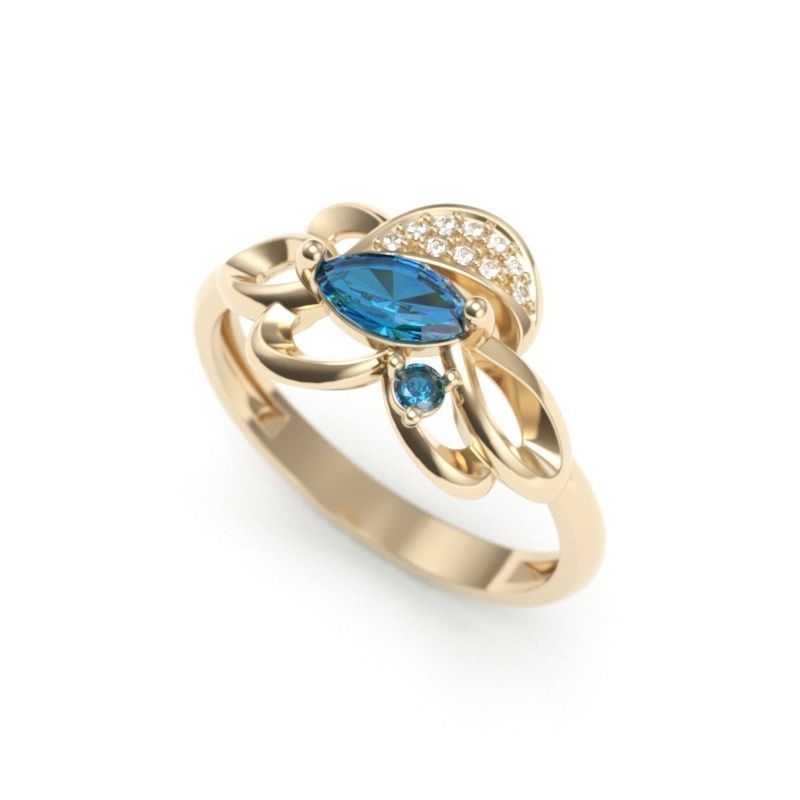 Women Ring with gem and diamonds 3dm stl 3D print model 3D print model_3