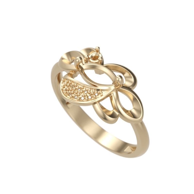 Women Ring with gem and diamonds 3dm stl 3D print model 3D print model_15