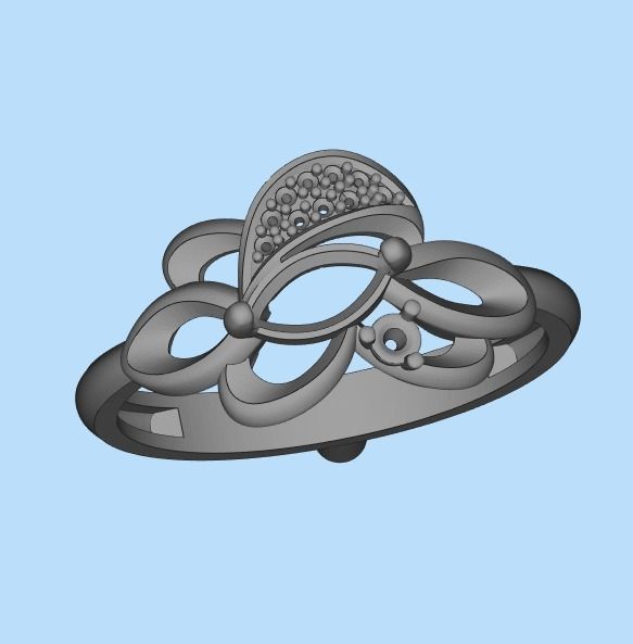 Women Ring with gem and diamonds 3dm stl 3D print model 3D print model_25