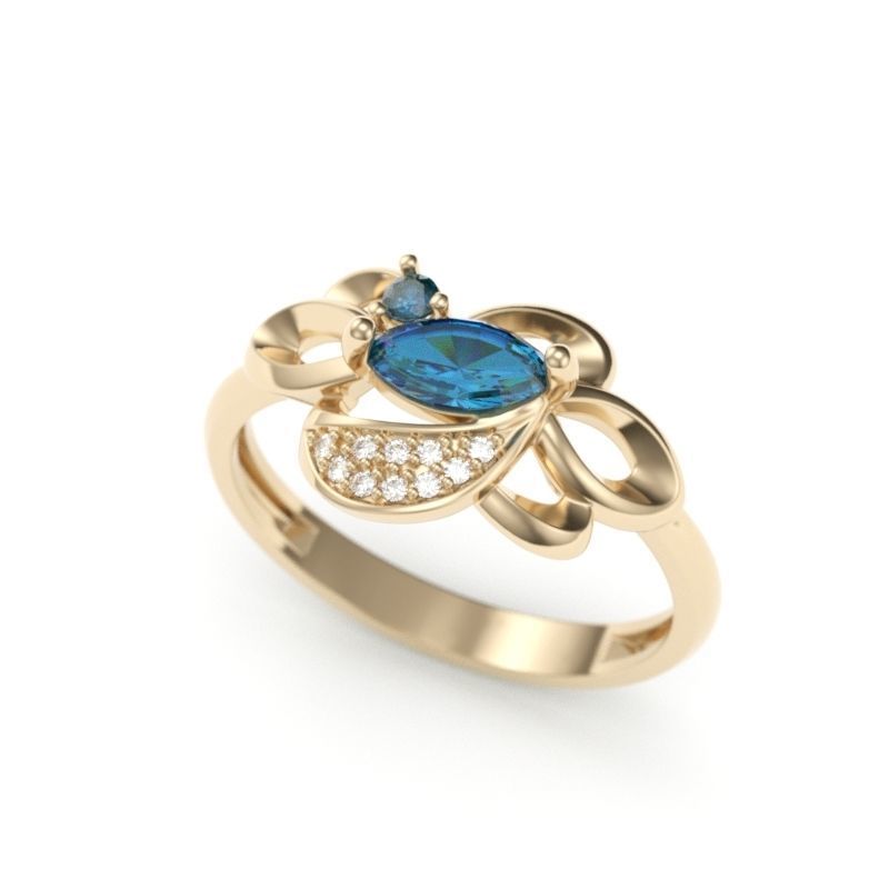 Women Ring with gem and diamonds 3dm stl 3D print model 3D print model_5