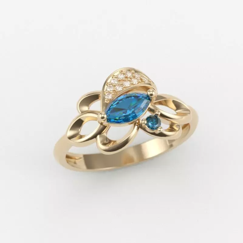 Women Ring with gem and diamonds 3dm stl 3D print model 3D print model_0