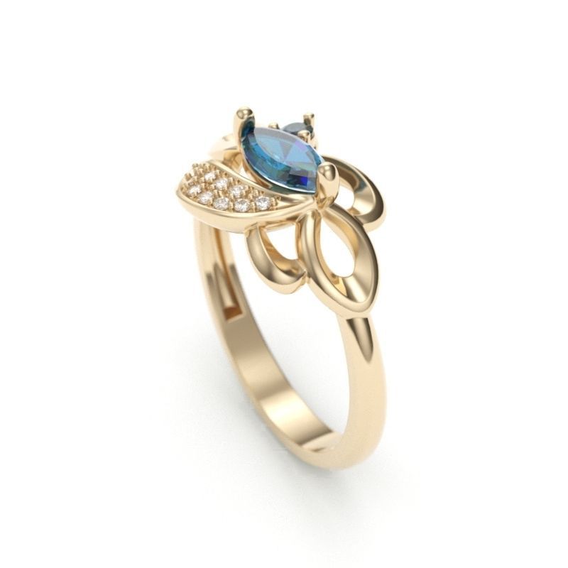 Women Ring with gem and diamonds 3dm stl 3D print model 3D print model_8