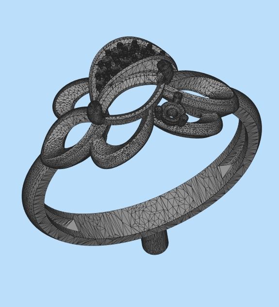 Women Ring with gem and diamonds 3dm stl 3D print model 3D print model_34