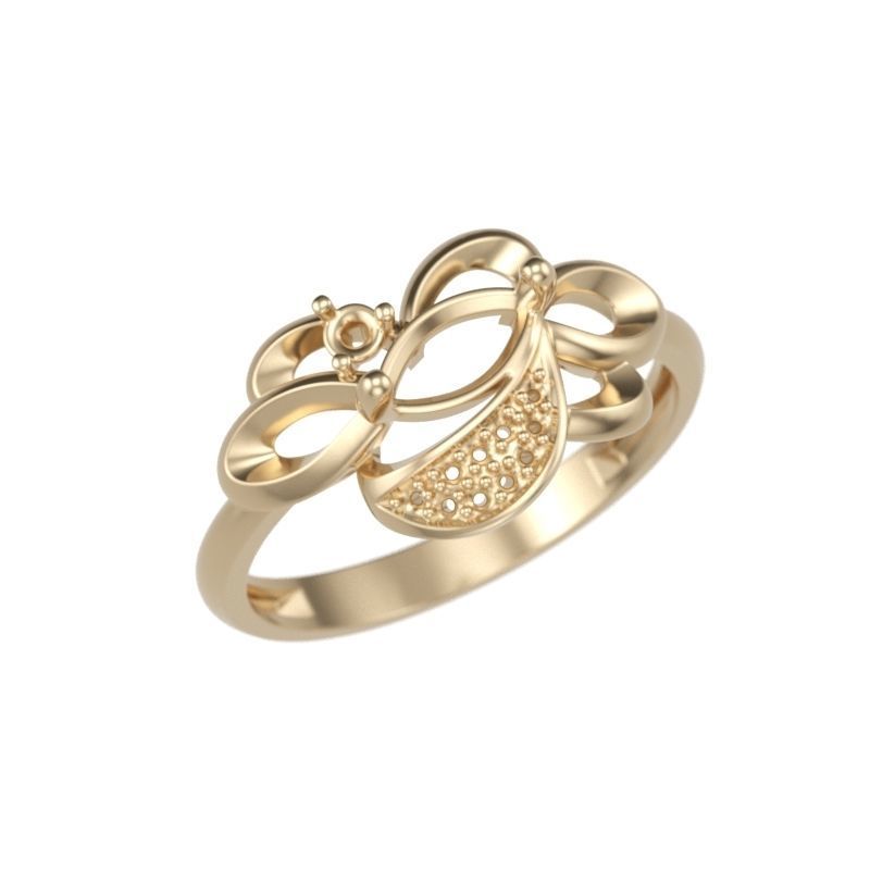 Women Ring with gem and diamonds 3dm stl 3D print model 3D print model_14
