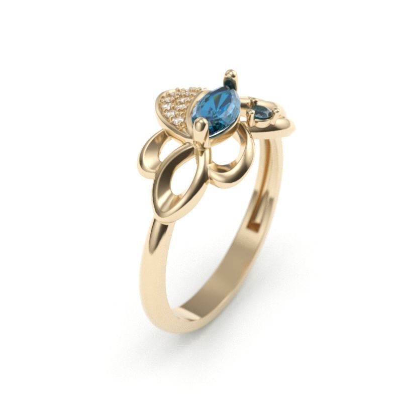 Women Ring with gem and diamonds 3dm stl 3D print model 3D print model_7