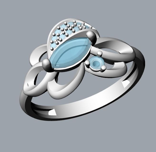 Women Ring with gem and diamonds 3dm stl 3D print model 3D print model_24