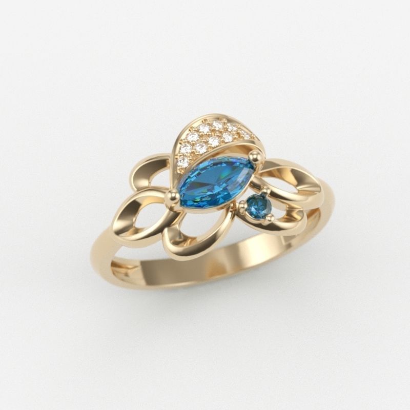 Women Ring with gem and diamonds 3dm stl 3D print model 3D print model_9