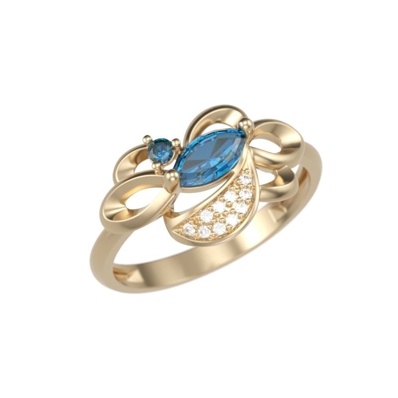 Women Ring with gem and diamonds 3dm stl 3D print model 3D print model_4