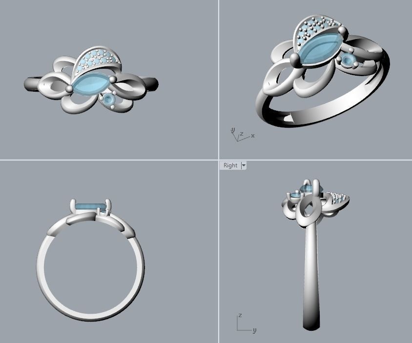 Women Ring with gem and diamonds 3dm stl 3D print model 3D print model_23