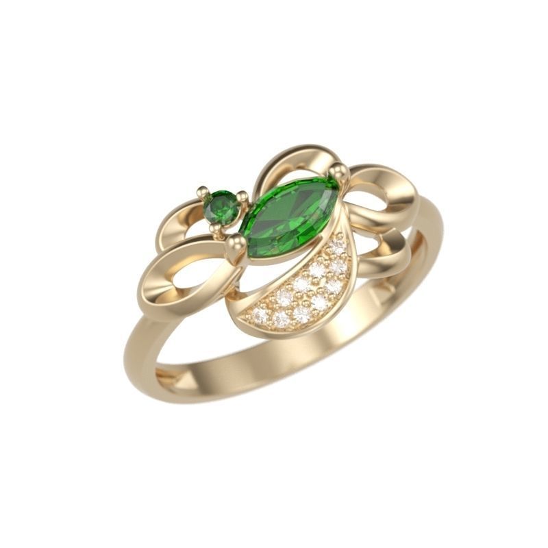 Women Ring with gem and diamonds 3dm stl 3D print model 3D print model_11