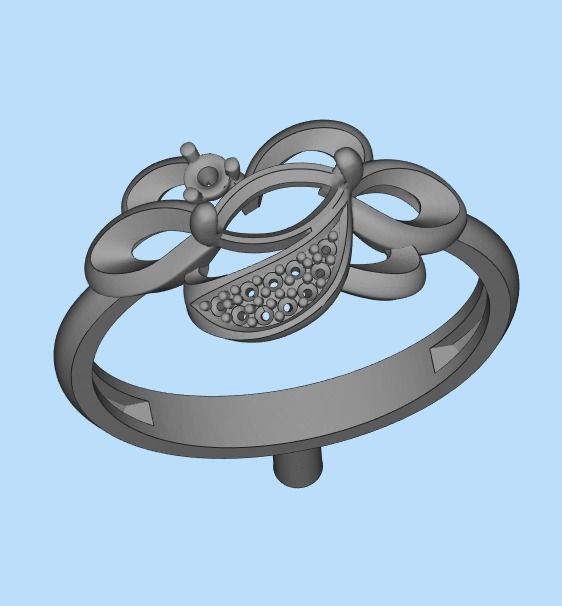 Women Ring with gem and diamonds 3dm stl 3D print model 3D print model_26