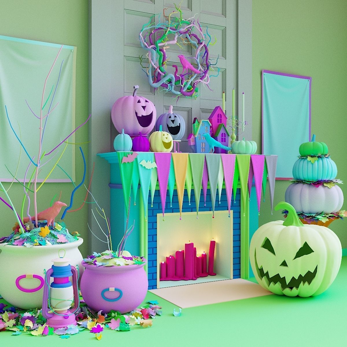 Halloween decor set 3D model_7