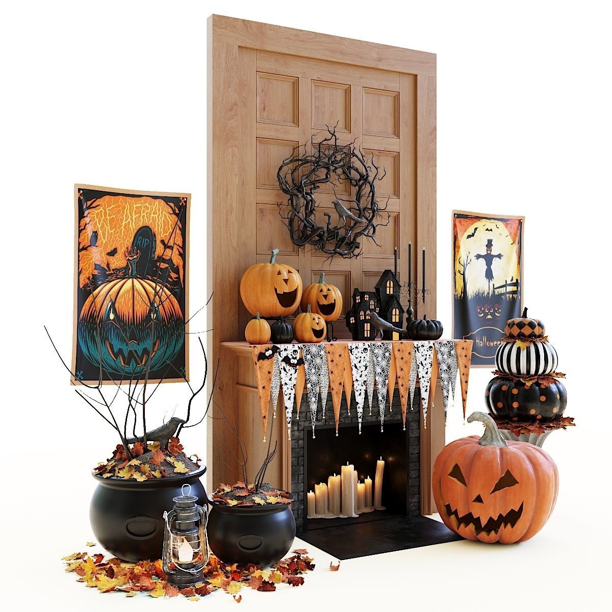 Halloween decor set 3D model_1