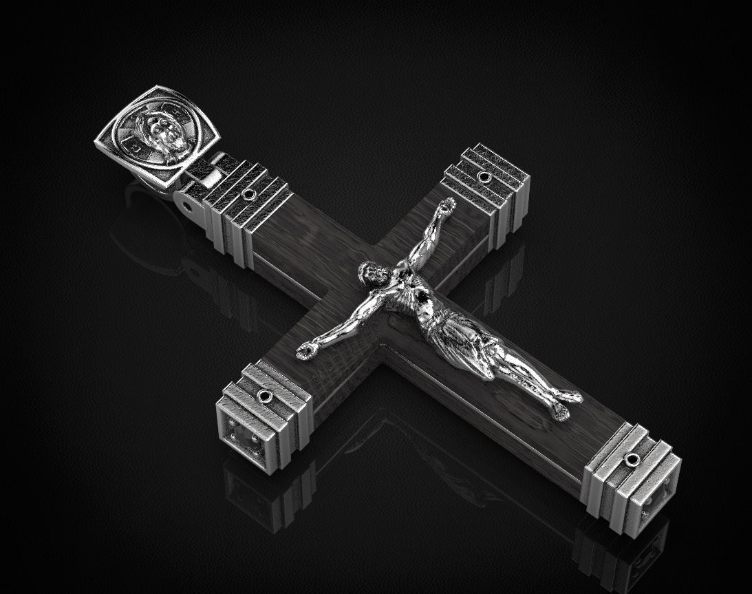Stylish cross with wooden inserts 444 3D print model_4