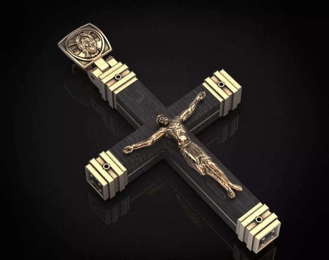 Stylish cross with wooden inserts 444 3D print model_0