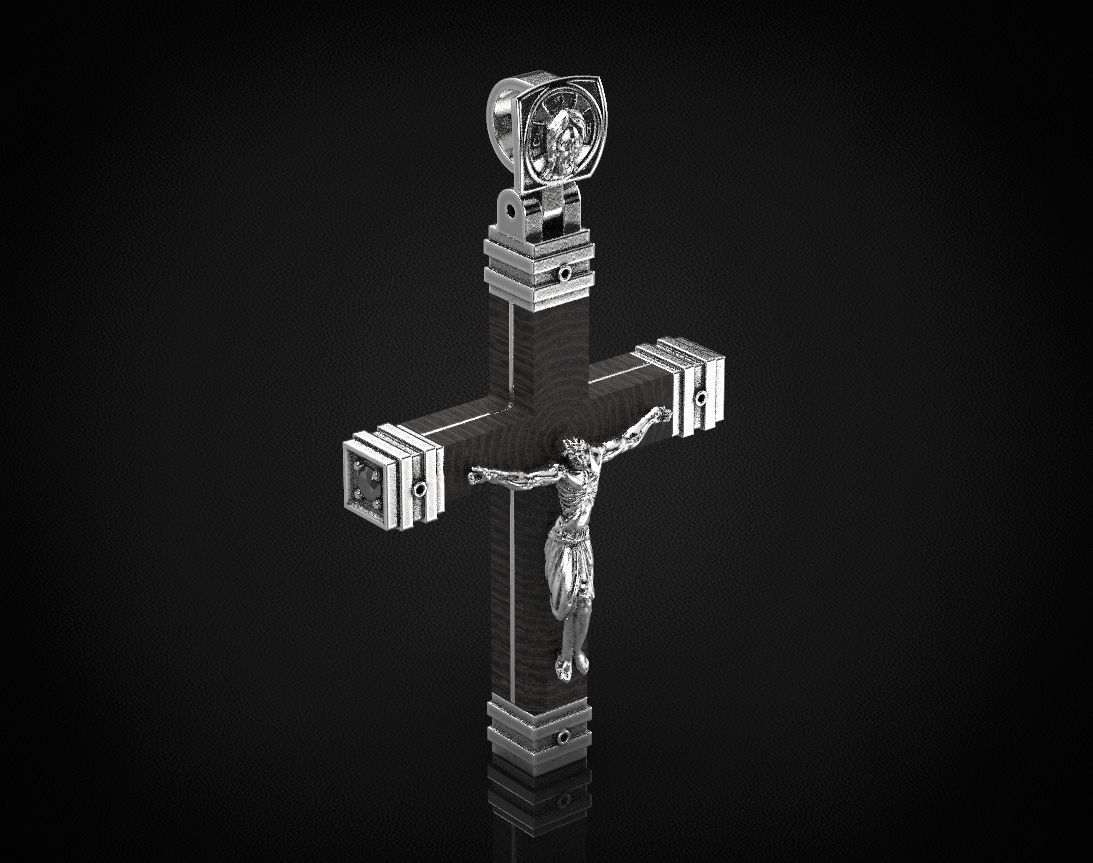 Stylish cross with wooden inserts 444 3D print model_11