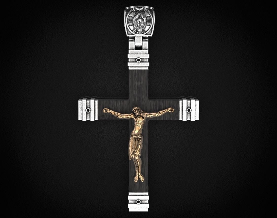 Stylish cross with wooden inserts 444 3D print model_3