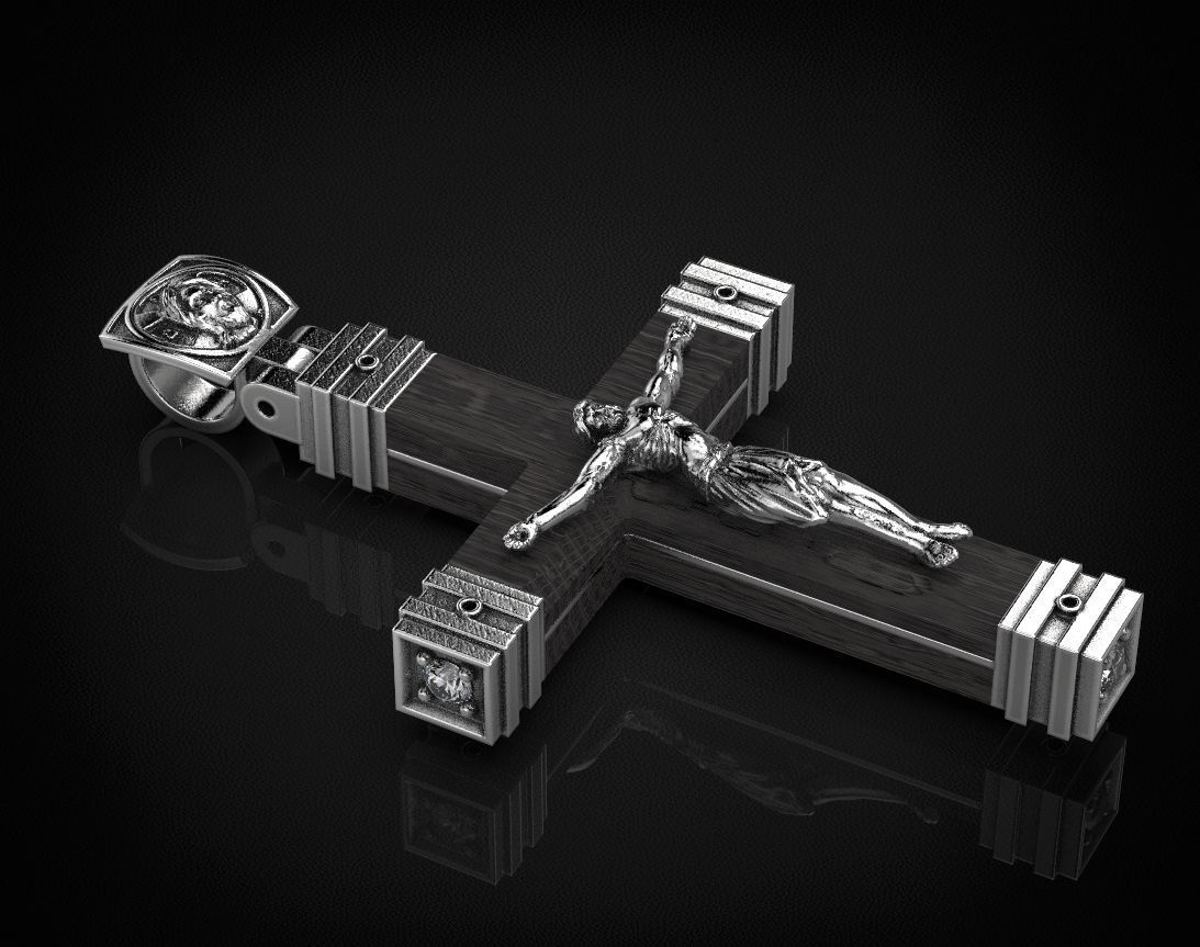 Stylish cross with wooden inserts 444 3D print model_5