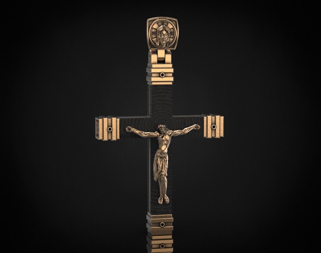 Stylish cross with wooden inserts 444 3D print model_6