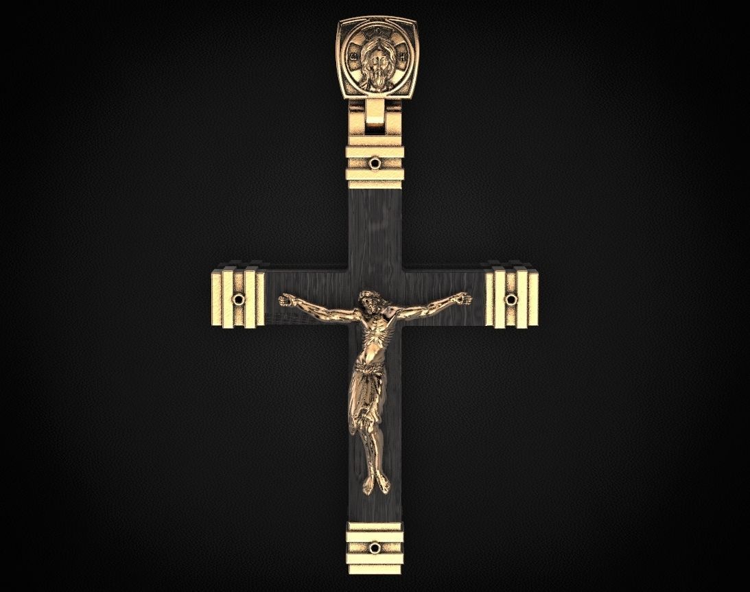 Stylish cross with wooden inserts 444 3D print model_2