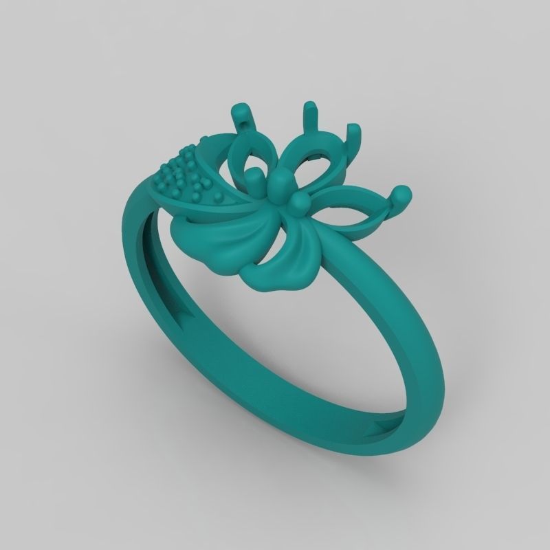 Women Ring Flower with gems and diamonds 3dm stl 3D print model 3D print model_24
